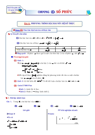 Chuyên đề Giải tích Lớp 12 - Chương 4: Số phức - Bài 4: Phương trình bậc hai với hệ số thực
