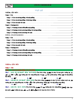 Chuyên đề Hình học Lớp 12 - Chương 1 - Đề 6: Góc và khoảng cách (Có lời giải)