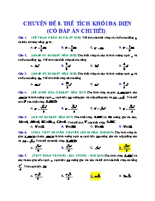 Chuyên đề Hình học Lớp 12 - Chương 1 - Đề 8: Thể tích khối đa diện (Có lời giải)