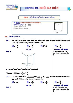 Chuyên đề Hình học Lớp 12 - Chương 1: Khối đa diện - Bài 6: Thể tích khối lăng trụ đứng