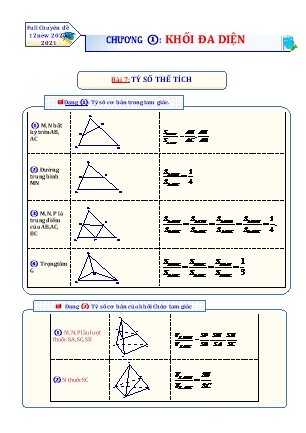 Chuyên đề Hình học Lớp 12 - Chương 1: Khối đa diện - Bài 7: Tỷ số thể tích