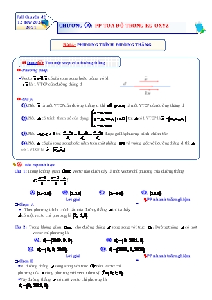 Chuyên đề Hình học Lớp 12 - Chương 3: Phương pháp tọa độ trong không gian Oxyz - Bài 4: Phương trình đường thẳng