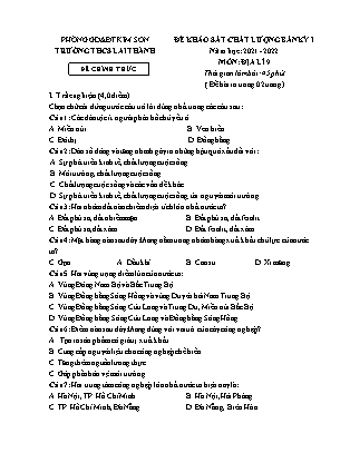 Đề khảo sát chất lượng giữa kì 1 Địa lí Lớp 9 - Năm học 2021-2022 - Trường THCS Lai Thành (Có đáp án)