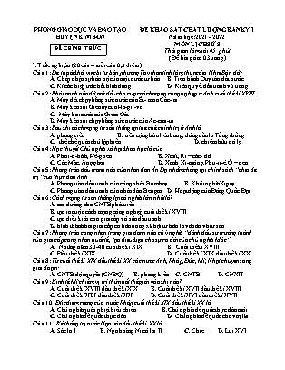 Đề khảo sát chất lượng giữa kì 1 Lịch sử Lớp 8 - Năm học 2021-2022 - Trường THCS Lai Thành (Có đáp án)
