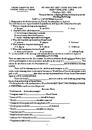 Đề khảo sát chất lượng học sinh giỏi Tiếng Anh Lớp 8 - Năm học 2022-2023 - Trường THCS Lai Thành (Có file nghe và đáp án)
