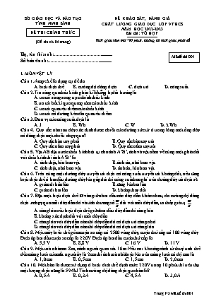 Đề khảo sát, đánh giá chất lượng giáo dục môn Tổ hợp Lớp 9 - Mã đề: 001 - Năm học 2022-2023 - Sở GD&ĐT Ninh Bình (Có đáp án)