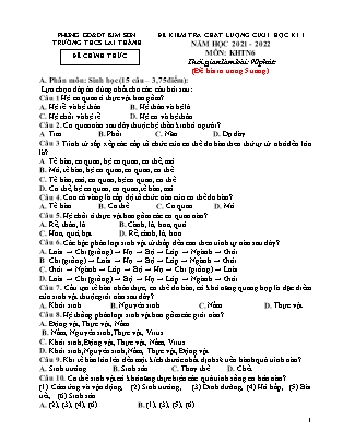 Đề kiểm tra chất lượng cuối học kì 1 Khoa học tự nhiên Lớp 6 - Năm học 2021-2022 - Trường THCS Lai Thành (Có đáp án)