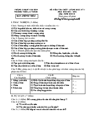 Đề kiểm tra chất lượng cuối học kì 1 Sinh học Lớp 8 - Năm học 2021-2022 - Trường THCS Lai Thành (Có đáp án)