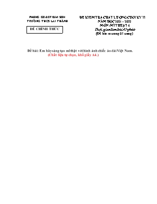 Đề kiểm tra chất lượng cuối học kì 2 Mĩ thuật Lớp 6 - Năm học 2021-2022 - Trường THCS Lai Thành (Có hướng dẫn chấm)