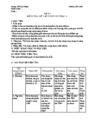 Đề kiểm tra chất lượng giữa kì 1 Âm nhạc Lớp 6 - Năm học 2021-2022 - Trường THCS Lai Thành (Có ma trận)