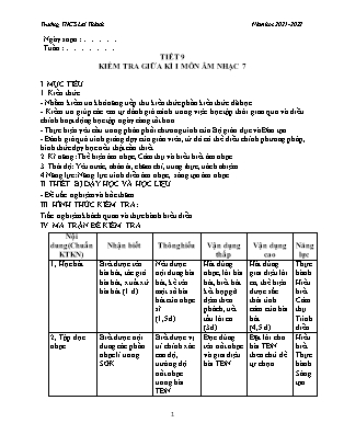 Đề kiểm tra chất lượng giữa kì 1 Âm nhạc Lớp 7 - Năm học 2021-2022 - Trường THCS Lai Thành (Có ma trận)