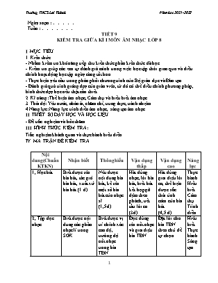 Đề kiểm tra chất lượng giữa kì 1 Âm nhạc Lớp 8 - Năm học 2021-2022 - Trường THCS Lai Thành (Có ma trận)