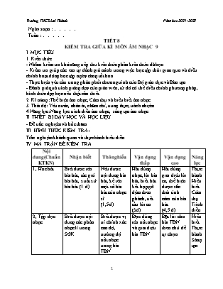 Đề kiểm tra chất lượng giữa kì 1 Âm nhạc Lớp 9 - Năm học 2021-2022 - Trường THCS Lai Thành (Có ma trận)