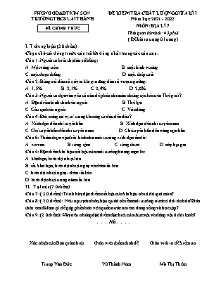Đề kiểm tra chất lượng giữa kì 1 Địa lí Lớp 7 - Năm học 2021-2022 - Trường THCS Lai Thành (Có đáp án)
