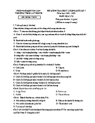 Đề kiểm tra chất lượng giữa kì 1 Địa lí Lớp 8 - Năm học 2021-2022 - Trường THCS Lai Thành (Có đáp án)
