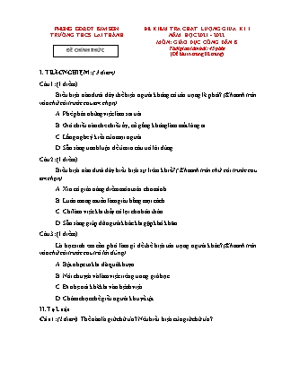 Đề kiểm tra chất lượng giữa kì 1 Giáo dục công dân Lớp 8 - Năm học 2021-2022 - Trường THCS Lai Thành (Có đáp án)