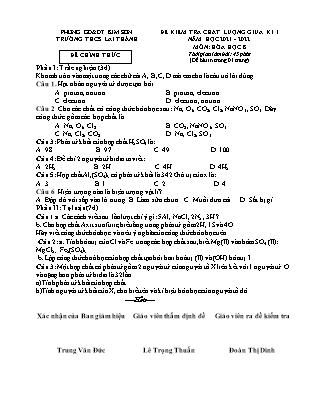 Đề kiểm tra chất lượng giữa kì 1 Hóa học Lớp 8 - Năm học 2021-2022 - Trường THCS Lai Thành (Có đáp án)