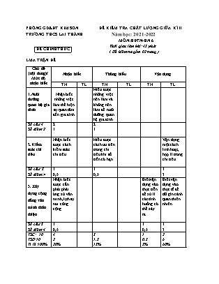 Đề kiểm tra chất lượng giữa kì 1 Hoạt động trải nghiệm, hướng nghiệp Lớp 6 - Năm học 2021-2022 - Trường THCS Lai Thành (Có ma trận và đáp án)