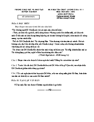 Đề kiểm tra chất lượng giữa kì 1 Ngữ văn Lớp 6 - Năm học 2021-2022 - Trường THCS Lai Thành (Có đáp án)