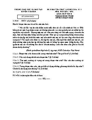 Đề kiểm tra chất lượng giữa kì 1 Ngữ văn Lớp 8 - Năm học 2021-2022 - Trường THCS Lai Thành (Có đáp án)