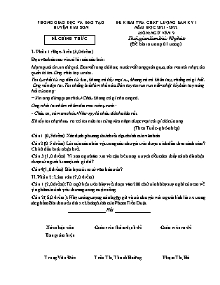Đề kiểm tra chất lượng giữa kì 1 Ngữ văn Lớp 9 - Năm học 2021-2022 - Trường THCS Lai Thành (Có đáp án)