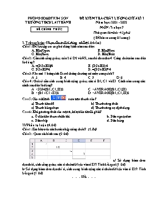 Đề kiểm tra chất lượng giữa kì 1 Tin học Lớp 7 - Năm học 2021-2022 - Trường THCS Lai Thành (Có đáp án)