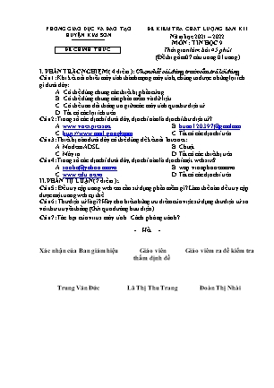 Đề kiểm tra chất lượng giữa kì 1 Tin học Lớp 9 - Năm học 2021-2022 - Trường THCS Lai Thành (Có đáp án)