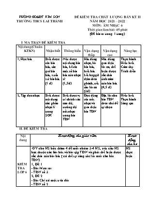 Đề kiểm tra chất lượng giữa kì 2 Âm nhạc Lớp 6 - Năm học 2021-2022 - Trường THCS Lai Thành (Có ma trận và hướng dẫn chấm)