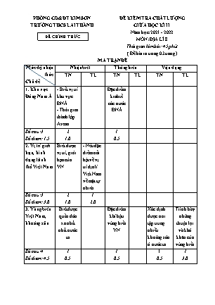 Đề kiểm tra chất lượng giữa kì 2 Địa lí Lớp 8 - Năm học 2021-2022 - Trường THCS Lai Thành (Có ma trận và đáp án)