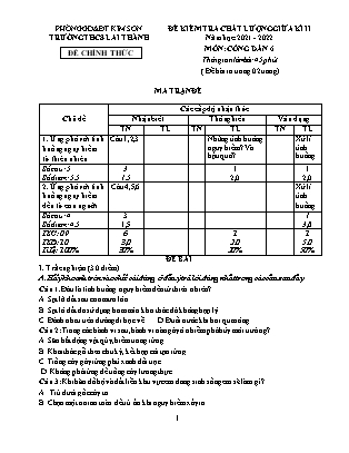 Đề kiểm tra chất lượng giữa kì 2 Giáo dục công dân Lớp 6 - Năm học 2021-2022 - Trường THCS Lai Thành (Có đáp án)