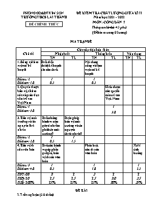 Đề kiểm tra chất lượng giữa kì 2 Giáo dục công dân Lớp 7 - Năm học 2021-2022 - Trường THCS Lai Thành (Có đáp án)