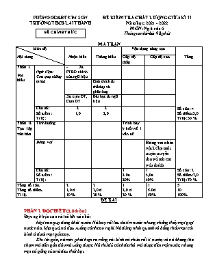 Đề kiểm tra chất lượng giữa kì 2 Ngữ văn Lớp 6 - Năm học 2021-2022 - Trường THCS Lai Thành (Có ma trận và đáp án)