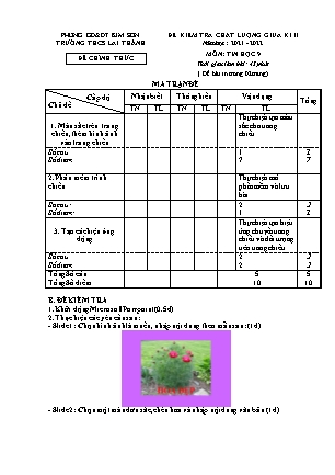 Đề kiểm tra chất lượng giữa kì 2 Tin học Lớp 9 - Năm học 2021-2022 - Trường THCS Lai Thành (Có ma trận và đáp án)