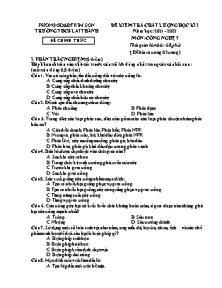 Đề kiểm tra chất lượng học kì 1 Công nghệ Lớp 7 - Năm học 2021-2022 - Trường THCS Lai Thành (Có đáp án)