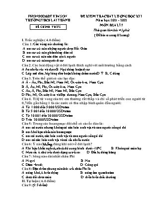Đề kiểm tra chất lượng học kì 1 Địa lí Lớp 7 - Năm học 2021-2022 - Trường THCS Lai Thành (Có đáp án)