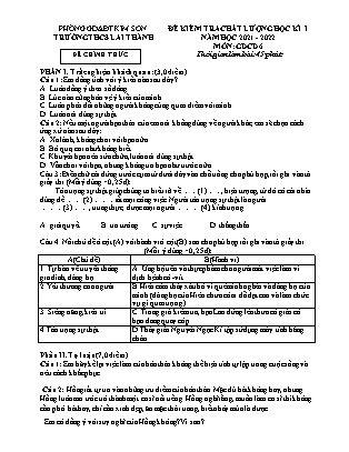 Đề kiểm tra chất lượng học kì 1 Giáo dục công dân Lớp 6 - Năm học 2021-2022 - Trường THCS Lai Thành (Có đáp án)