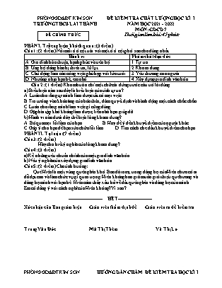Đề kiểm tra chất lượng học kì 1 Giáo dục công dân Lớp 7 - Năm học 2021-2022 - Trường THCS Lai Thành (Có đáp án)