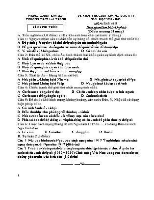 Đề kiểm tra chất lượng học kì 1 Lịch sử Lớp 8 - Năm học 2021-2022 - Trường THCS Lai Thành (Có đáp án)