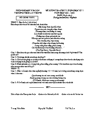 Đề kiểm tra chất lượng học kì 1 Ngữ văn Lớp 6 - Năm học 2021-2022 - Trường THCS Lai Thành (Có đáp án)