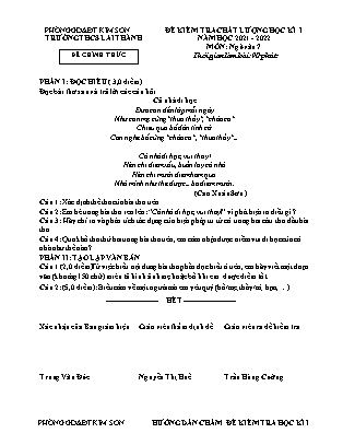 Đề kiểm tra chất lượng học kì 1 Ngữ văn Lớp 7 - Năm học 2021-2022 - Trường THCS Lai Thành (Có đáp án)