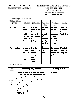 Đề kiểm tra chất lượng học kì 2 Âm nhạc Lớp 6 - Năm học 2021-2022 - Trường THCS Lai Thành (Có ma trận và hướng dẫn chấm)