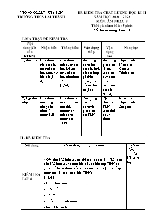 Đề kiểm tra chất lượng học kì 2 Âm nhạc Lớp 8 - Năm học 2021-2022 - Trường THCS Lai Thành (Có ma trận và hướng dẫn chấm)