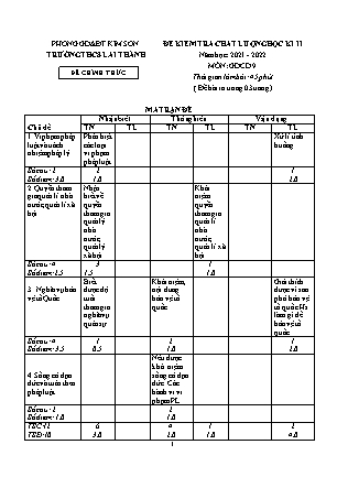 Đề kiểm tra chất lượng học kì 2 Giáo dục công dân Lớp 9 - Năm học 2021-2022 - Trường THCS Lai Thành (Có ma trận và đáp án)
