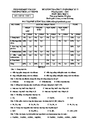 Đề kiểm tra chất lượng học kì 2 Hóa học Lớp 9 - Năm học 2021-2022 - Trường THCS Lai Thành (Có ma trận và đáp án)