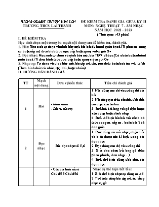 Đề kiểm tra giữa học kì 2 Âm nhạc Lớp 7 - Năm học 2022-2023 - Trường THCS Lai Thành (Có hướng dẫn chấm)