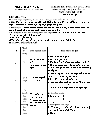 Đề kiểm tra giữa học kì 2 Âm nhạc Lớp 8 - Năm học 2022-2023 - Trường THCS Lai Thành (Có hướng dẫn chấm)