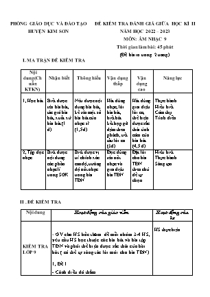 Đề kiểm tra giữa học kì 2 Âm nhạc Lớp 9 - Năm học 2022-2023 - Trường THCS Lai Thành (Có ma trận)