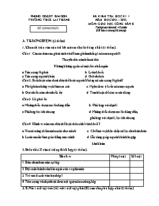Đề kiểm tra học kì 1 Giáo dục công dân Lớp 8 - Năm học 2021-2022 - Trường THCS Lai Thành (Có đáp án)