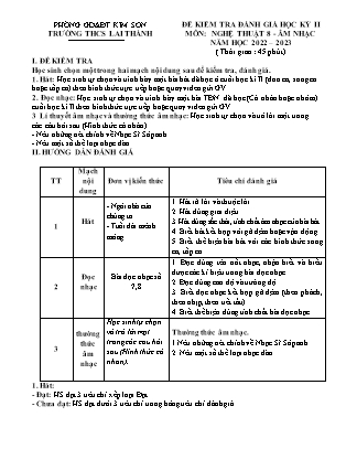 Đề kiểm tra học kì 2 Âm nhạc Lớp 8 - Năm học 2022-2023 - Trường THCS Lai Thành (Có hướng dẫn chấm)