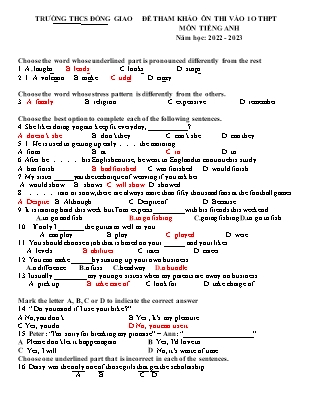 Đề tham khảo ôn thi vào Lớp 10 môn Tiếng Anh - Năm học 2023-2024 - Trường THCS Đồng Giao (Có đáp án)
